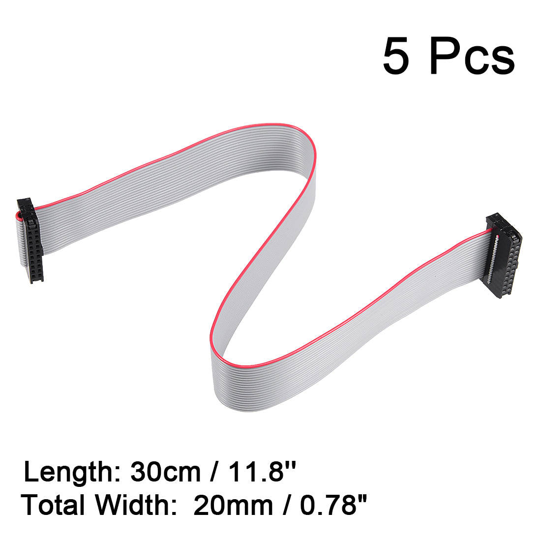 uxcell Uxcell IDC 20 Pins Connector Flat Ribbon Cable Female Connector Length 30cm 2mm Pitch,5pcs