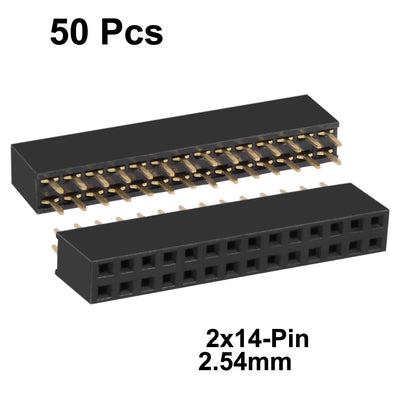 Harfington Uxcell 50Pcs 2.54mm Pitch 2x14-Pin Double Row Straight Connector Female Pin Header Strip PCB Board Socket