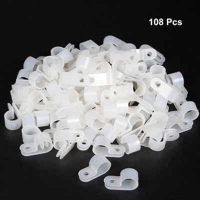 Harfington Uxcell 108pcs Nylon R-type Cable Clamp Organizer Cord Clips for Wire Management 12.7mm White CC-3