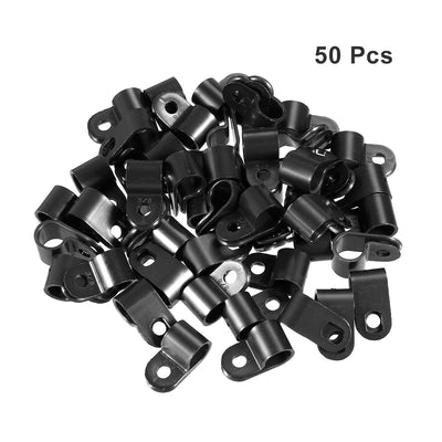 Harfington Uxcell 50Pcs Nylon R-type Cable Clamp Organizer Cord Clips for Wire Management 9.5mm Black CC-2