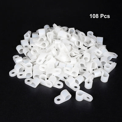 Harfington Uxcell 108Pcs Nylon R-type Cable Clamp Organizer Cord Clips for Wire Management 7.9mm White CC-1.5