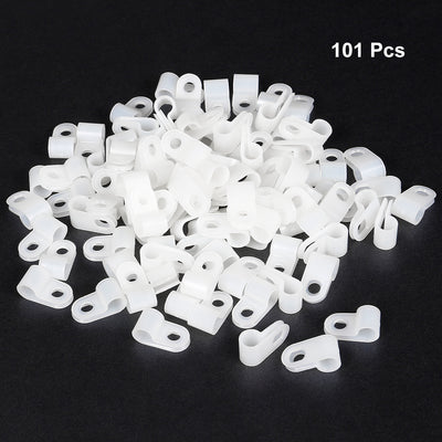 Harfington Uxcell 101Pcs Nylon R-type Cable Clamp Organizer Cord Clips for Wire Management 6.4mm White CC-1