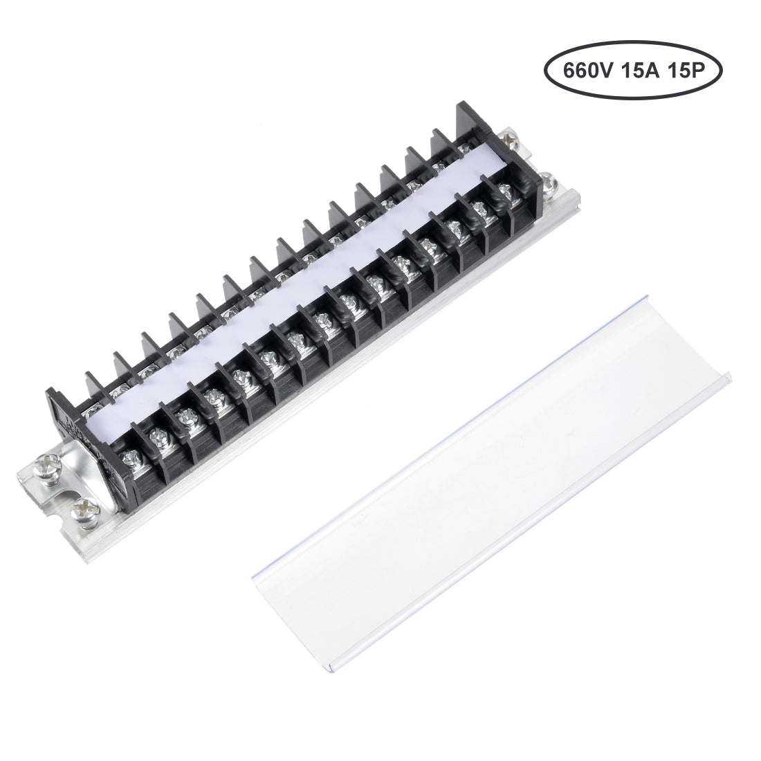 uxcell Uxcell Barrier Terminal Strip Block 660V 15A Dual Rows 15P DIN Rail Base Screw Connector