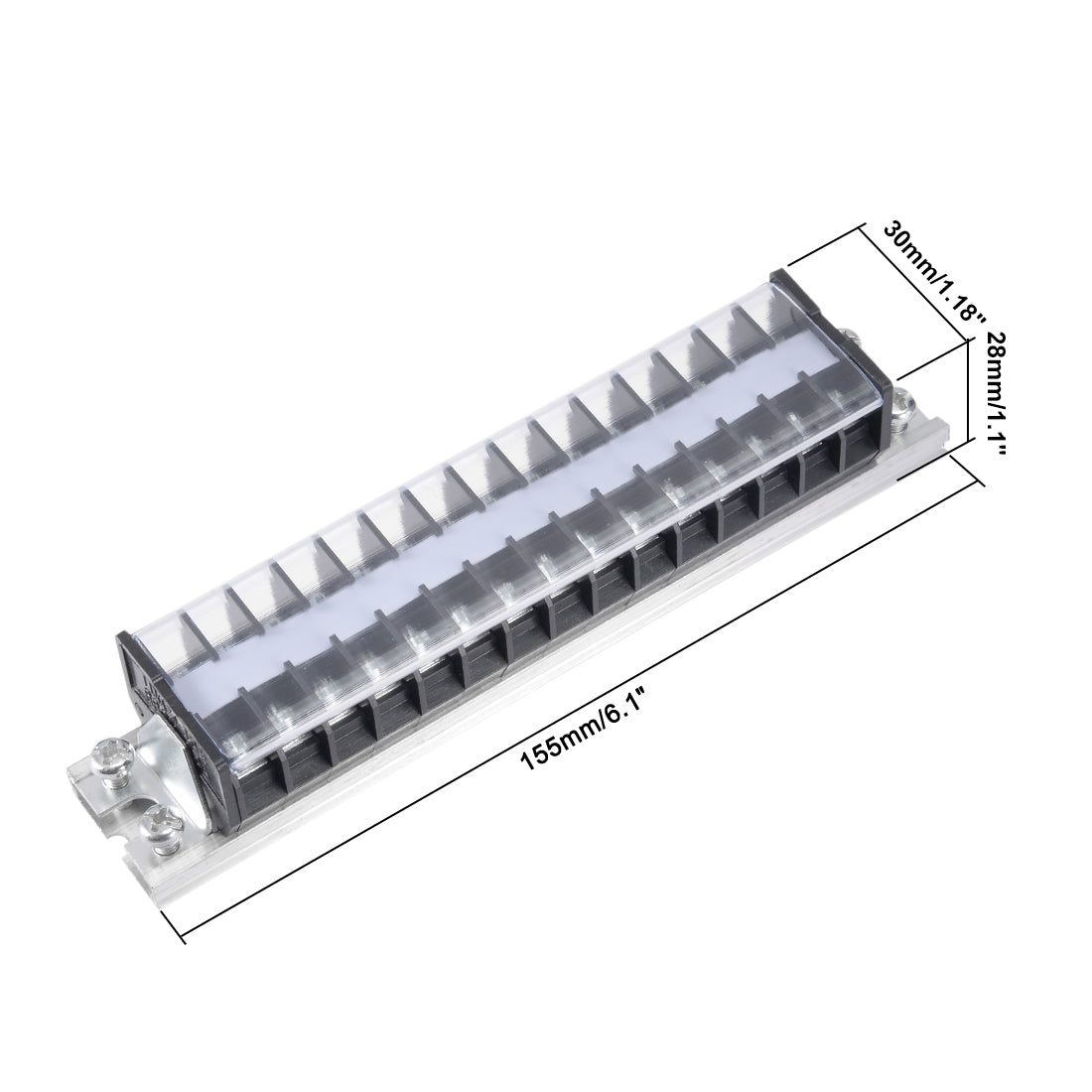 uxcell Uxcell Barrier Terminal Strip Block 660V 15A Dual Rows 15P DIN Rail Base Screw Connector