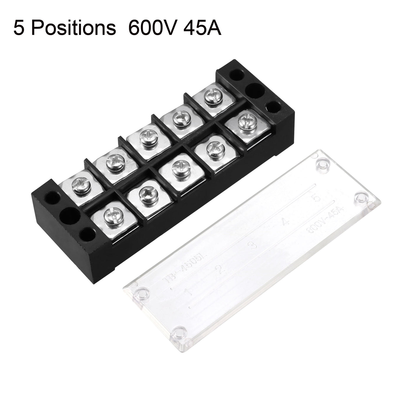 uxcell Uxcell 5 Pcs 5 Positions Dual Rows 600V 45A Wire Barrier Block Terminal Strip TB-4505L
