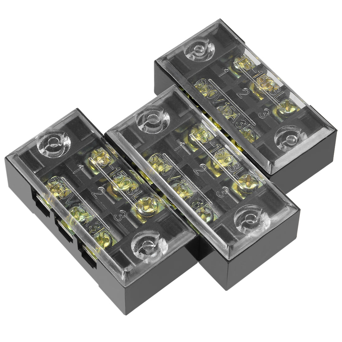 uxcell Uxcell 3 Pcs 3 Positions Dual Rows 600V 15A Wire Barrier Block Terminal Strip TB-1503L