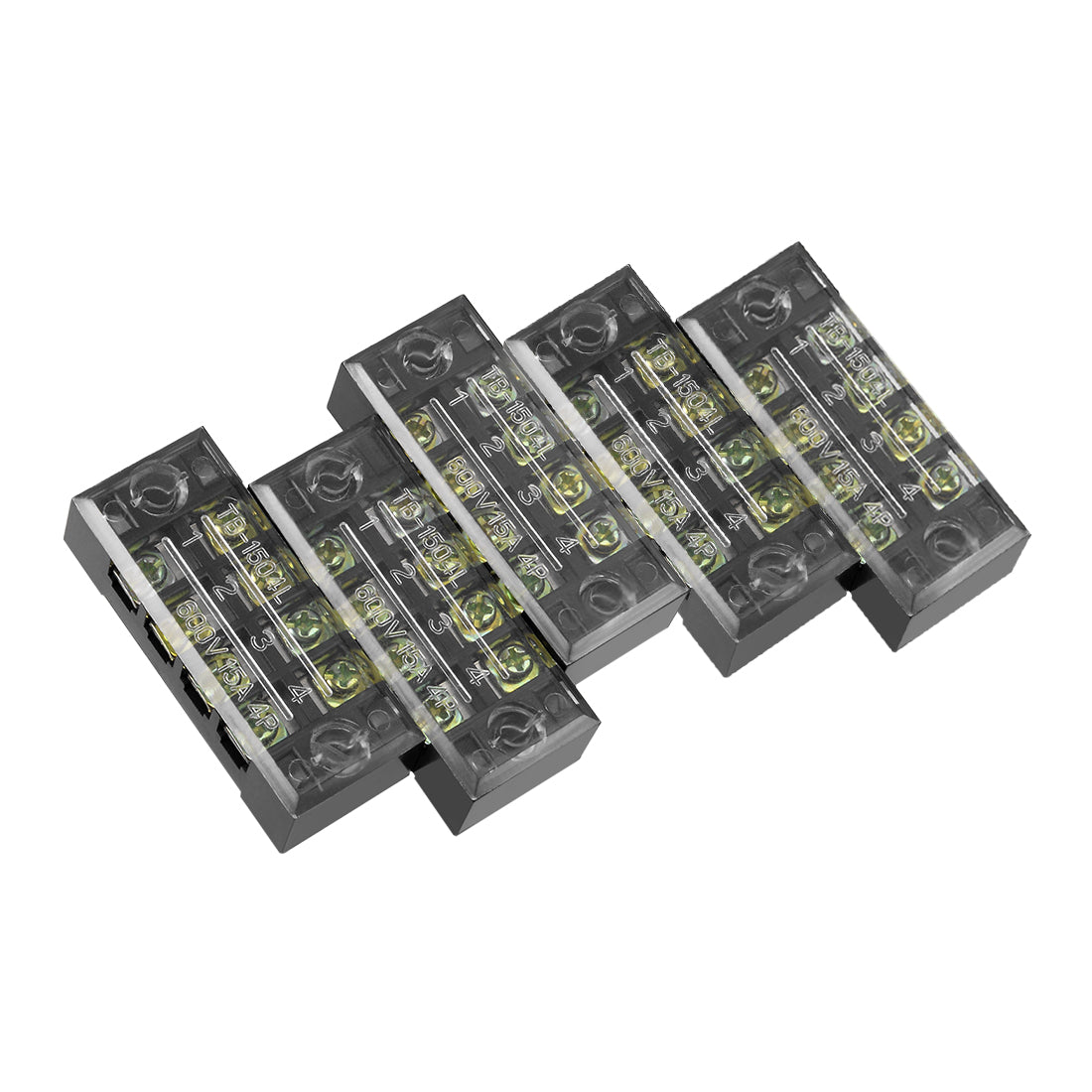 uxcell Uxcell 5 Pcs 4 Positions Dual Rows 600V 15A Cable Barrier Block Terminal Strip TB-1504L