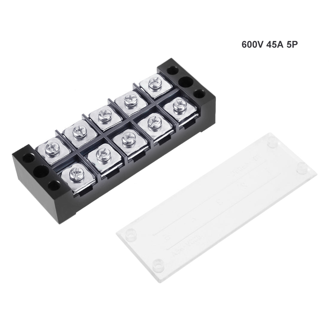 uxcell Uxcell Dual Rows 5 Positions 600V 45A Wire Barrier Block Terminal Strip TB-4505L