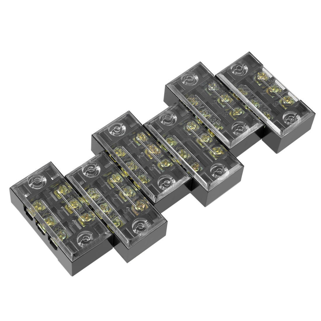 uxcell Uxcell 6 Pcs Dual Rows 3 Positions 600V 15A Cable Barrier Block Terminal Strip TB-1503L