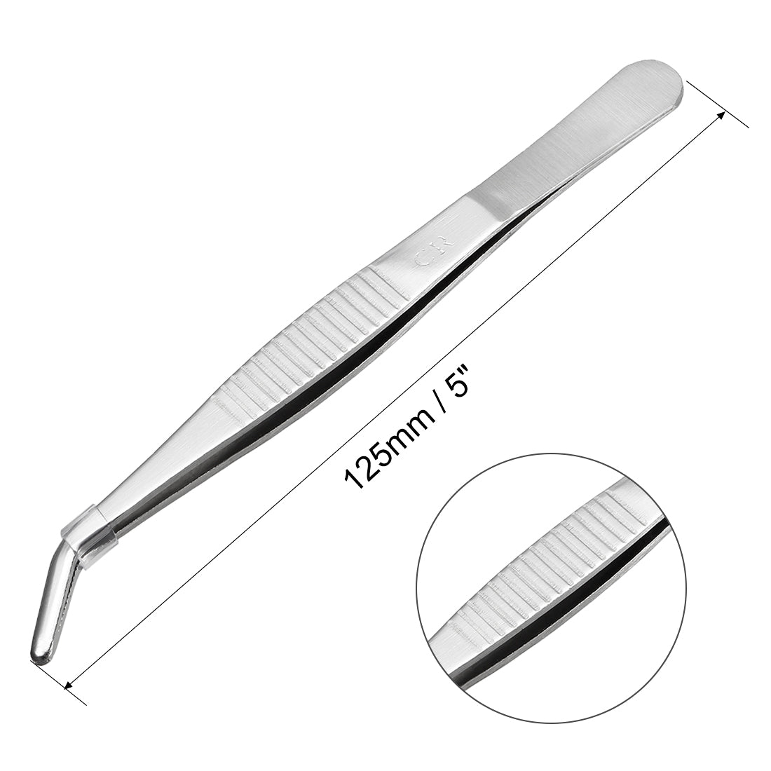 uxcell Uxcell 5 Pcs 5-Inch Stainless Steel Tweezers with Curved Serrated Tip