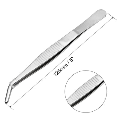 Harfington Uxcell 5 Pcs 5-Inch Stainless Steel Tweezers with Curved Serrated Tip