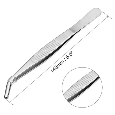 Harfington Uxcell 2 Pcs 5.5-Inch 430 Stainless Steel Tweezers with Curved Serrated Tip