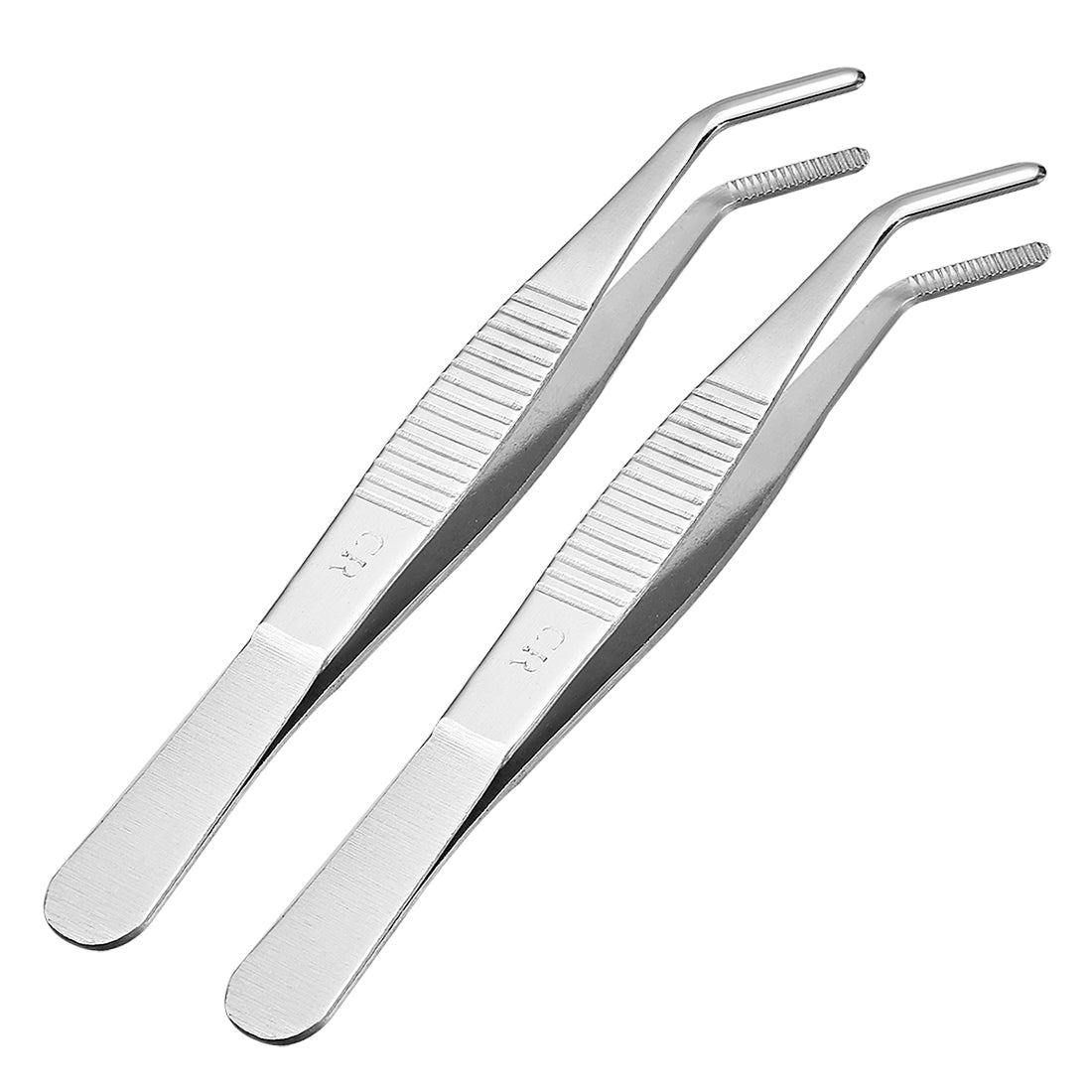 uxcell Uxcell 2 Pcs 5.5-Inch 430 Stainless Steel Tweezers with Curved Serrated Tip