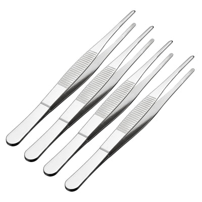 Harfington Uxcell 4 Pcs 6.3-Inch Stainless Steel Straight Blunt Tweezers Serrated Tip