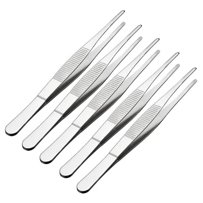 Harfington Uxcell 5 Pcs 6.3-Inch Stainless Steel Straight Blunt Tweezers Serrated Tip