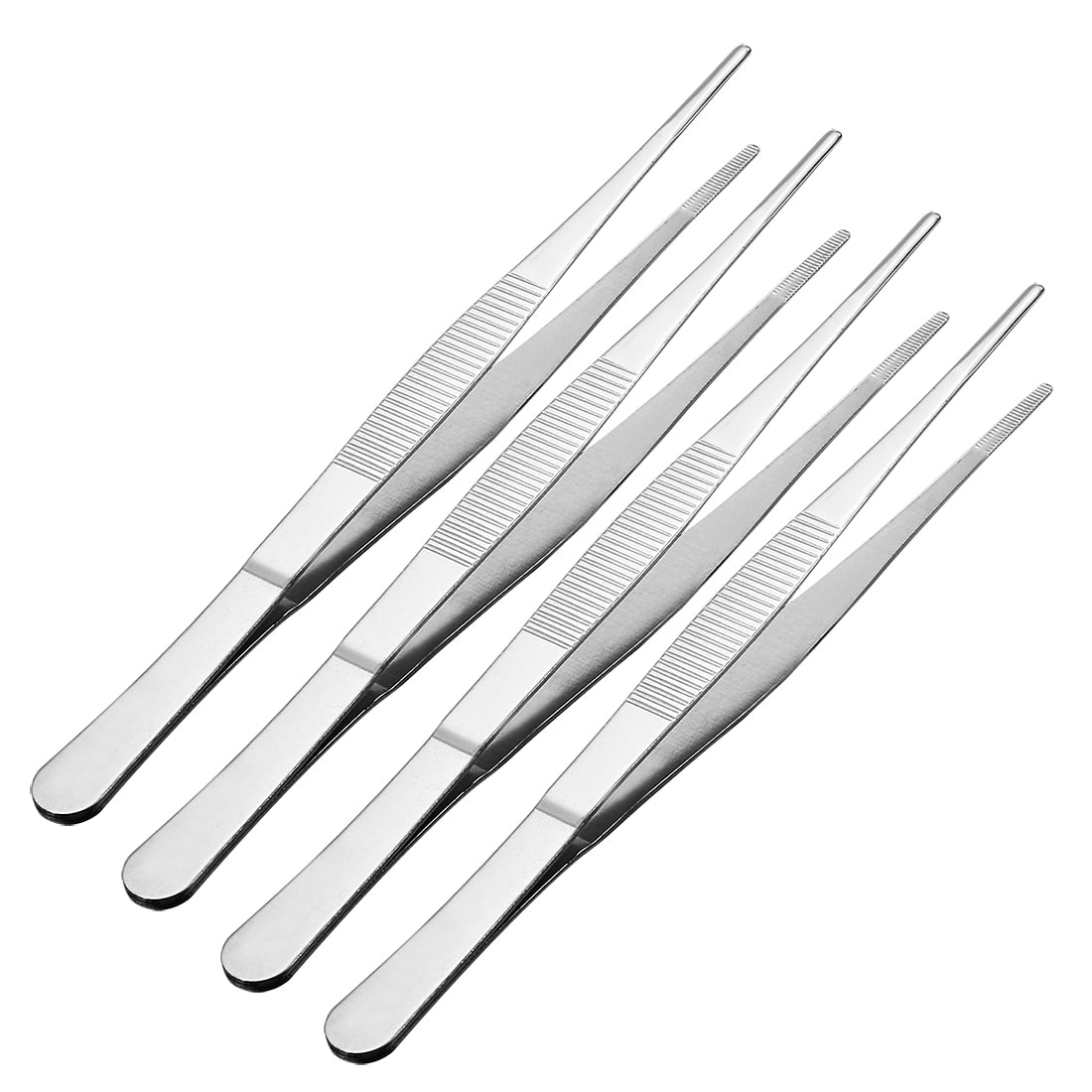 uxcell Uxcell 4 Pcs 8-Inch Stainless Steel Straight Blunt Tweezers Serrated Tip