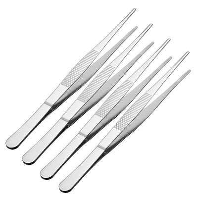 Harfington Uxcell 4 Pcs 8-Inch Stainless Steel Straight Blunt Tweezers Serrated Tip