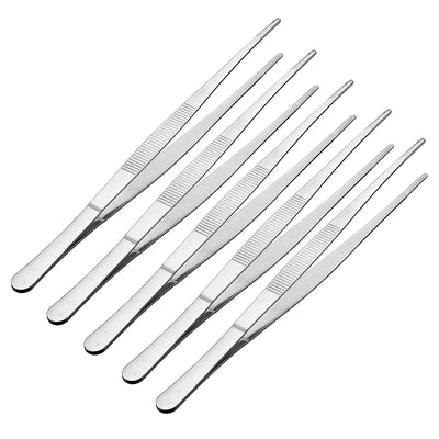 Harfington Uxcell 5 Pcs 10-Inch Stainless Steel Straight Blunt Tweezers Serrated Tip