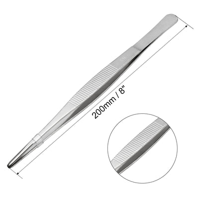 Harfington Uxcell 2 Pcs 8-Inch Stainless Steel Straight Blunt Tweezers with Serrated Tip