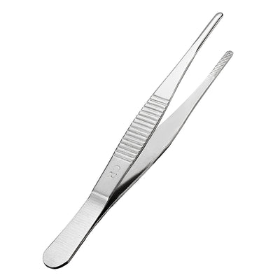 Harfington Uxcell 1 Pcs 5-Inch Stainless Steel Straight Blunt Tweezers with Serrated Tip