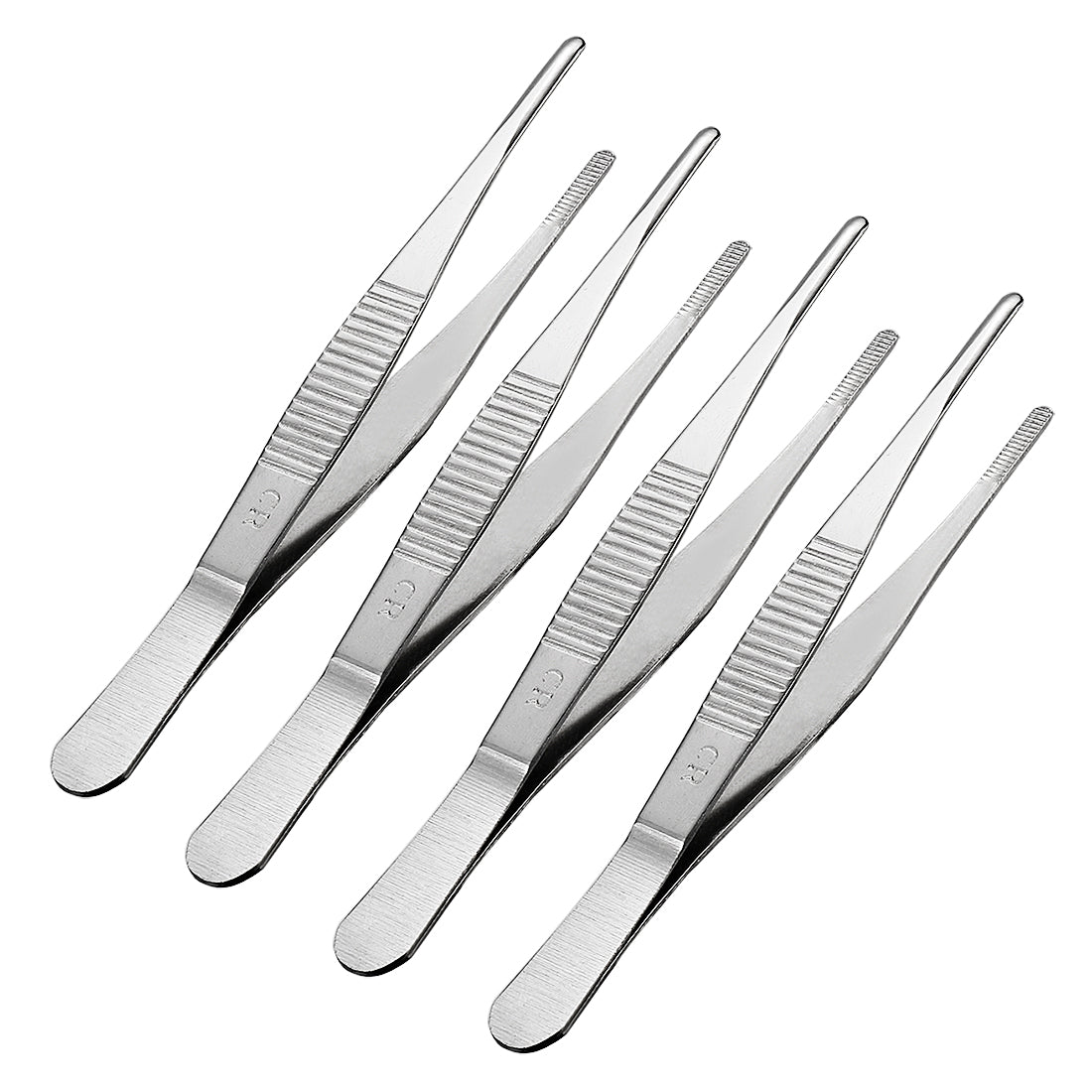 uxcell Uxcell 4 Pcs 5-Inch Stainless Steel Straight Blunt Tweezers with Serrated Tip
