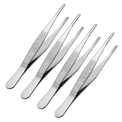 Harfington Uxcell 4 Pcs 5-Inch Stainless Steel Straight Blunt Tweezers with Serrated Tip