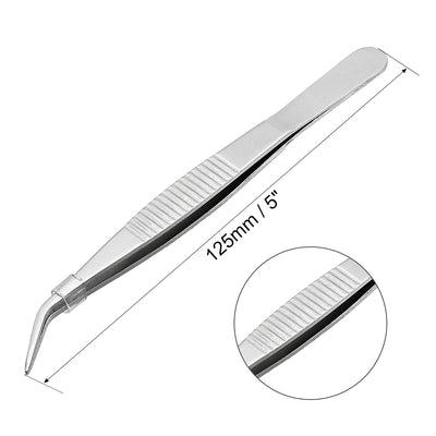 Harfington Uxcell 5-Inch Stainless Steel Tweezers with Curved Pointed Serrated Tip