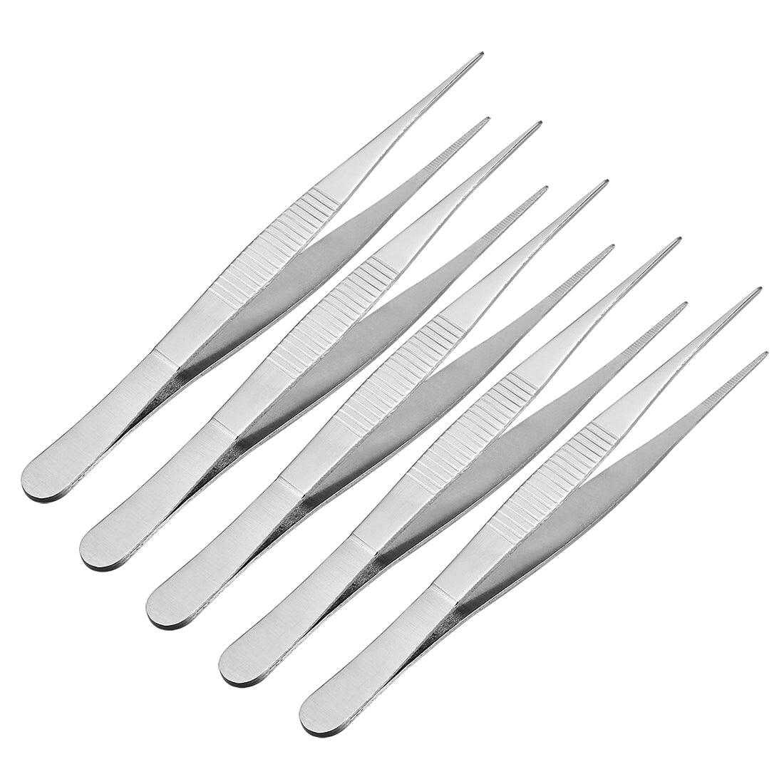 uxcell Uxcell 5 Pcs 5-Inch Stainless Steel Straight Pointed Tweezers with Serrated Tip