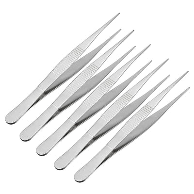 Harfington Uxcell 5 Pcs 5-Inch Stainless Steel Straight Pointed Tweezers with Serrated Tip