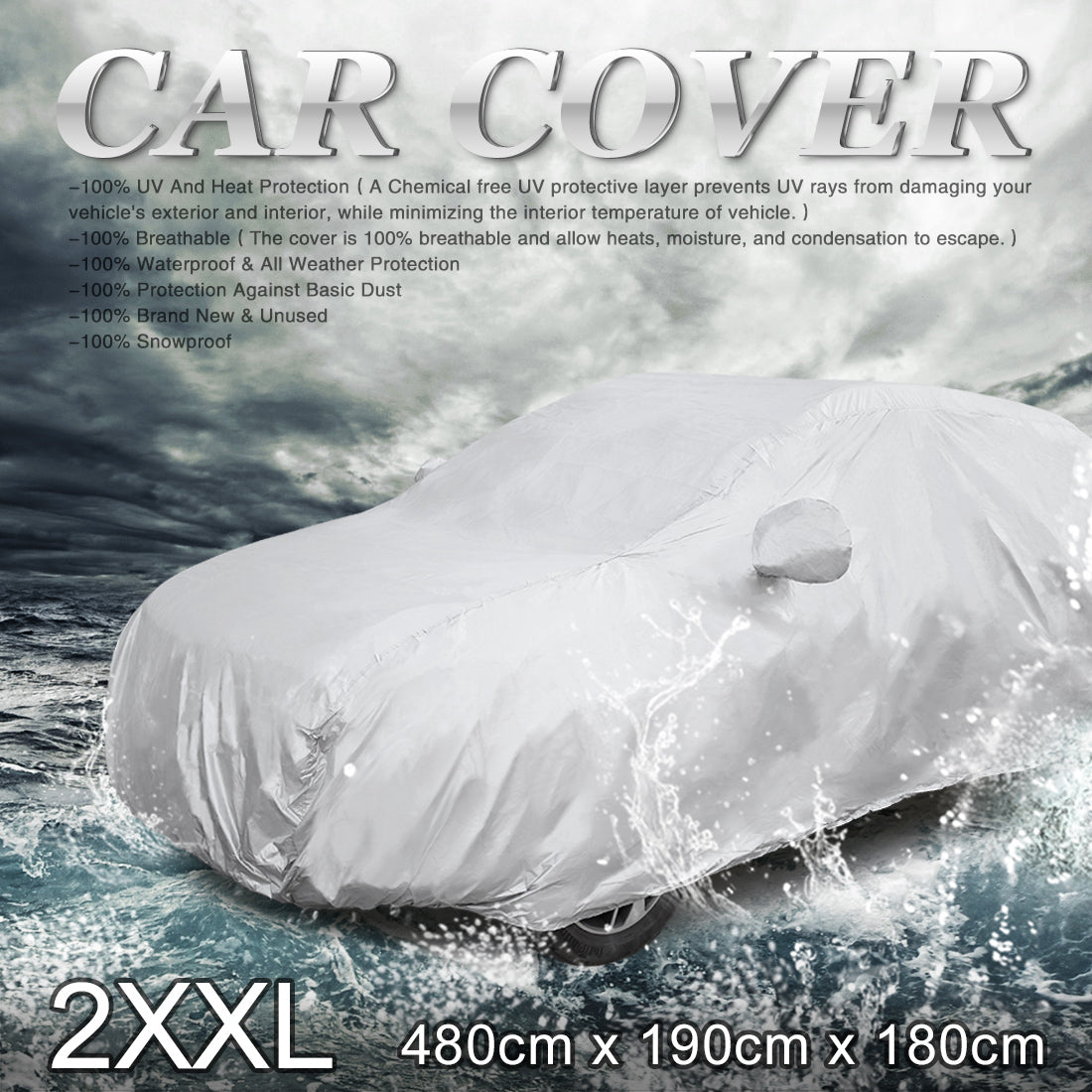 uxcell Uxcell YL Silver Tone 170T Car Cover Outdoor Weather Waterproof Scratch Rain Snow Heat Resistant  W Mirror Pocket