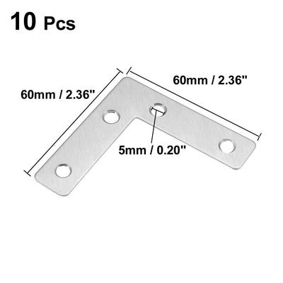 Harfington Uxcell Flat Plate  L Shape, 60mmx60mm, Angle Corner Brace Repair Brackets 10pcs
