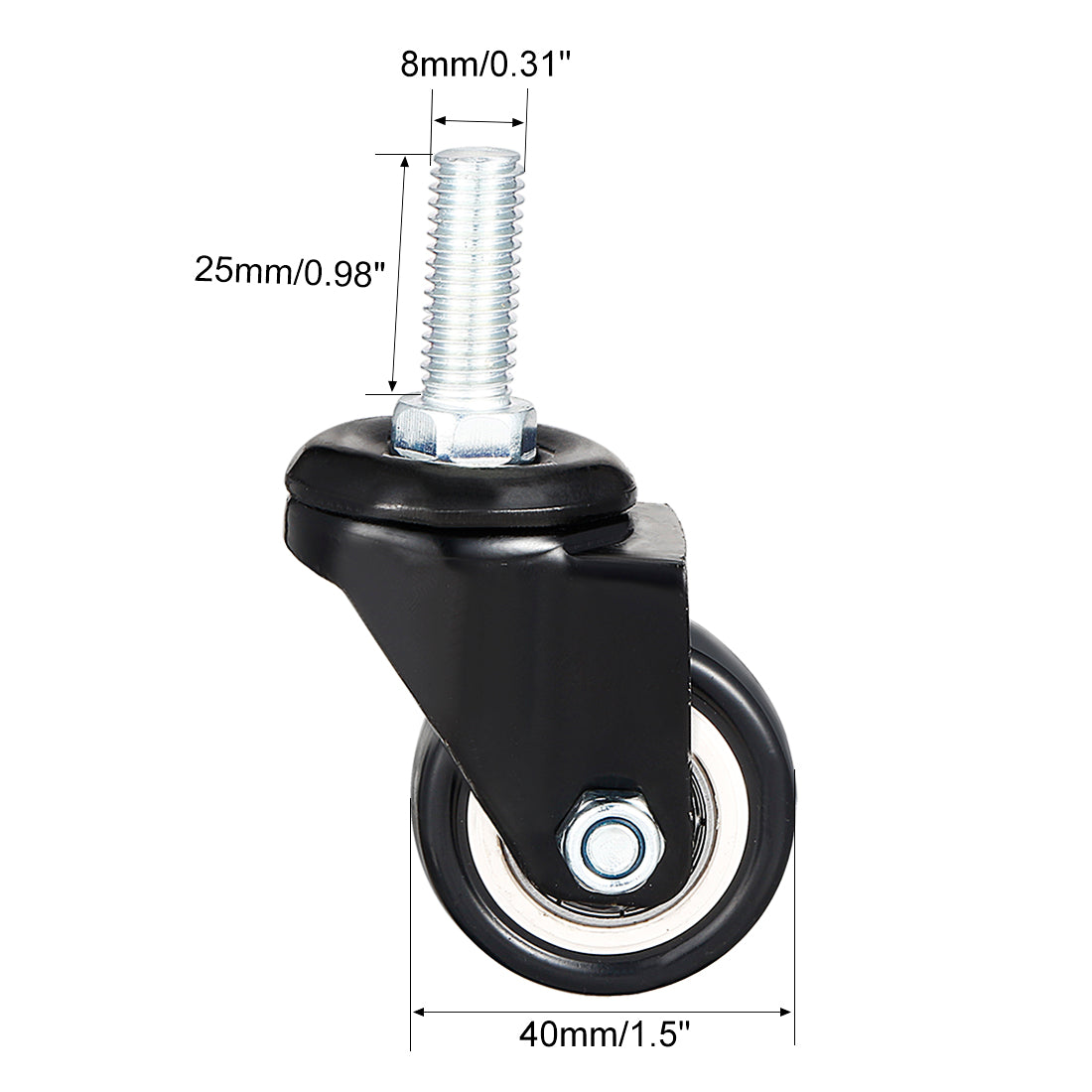 uxcell Uxcell 1.5 Inch Swivel Caster Wheels PU 360 Degree Threaded Stem Caster Wheel, M8 x 25mm, 110lb Capacity
