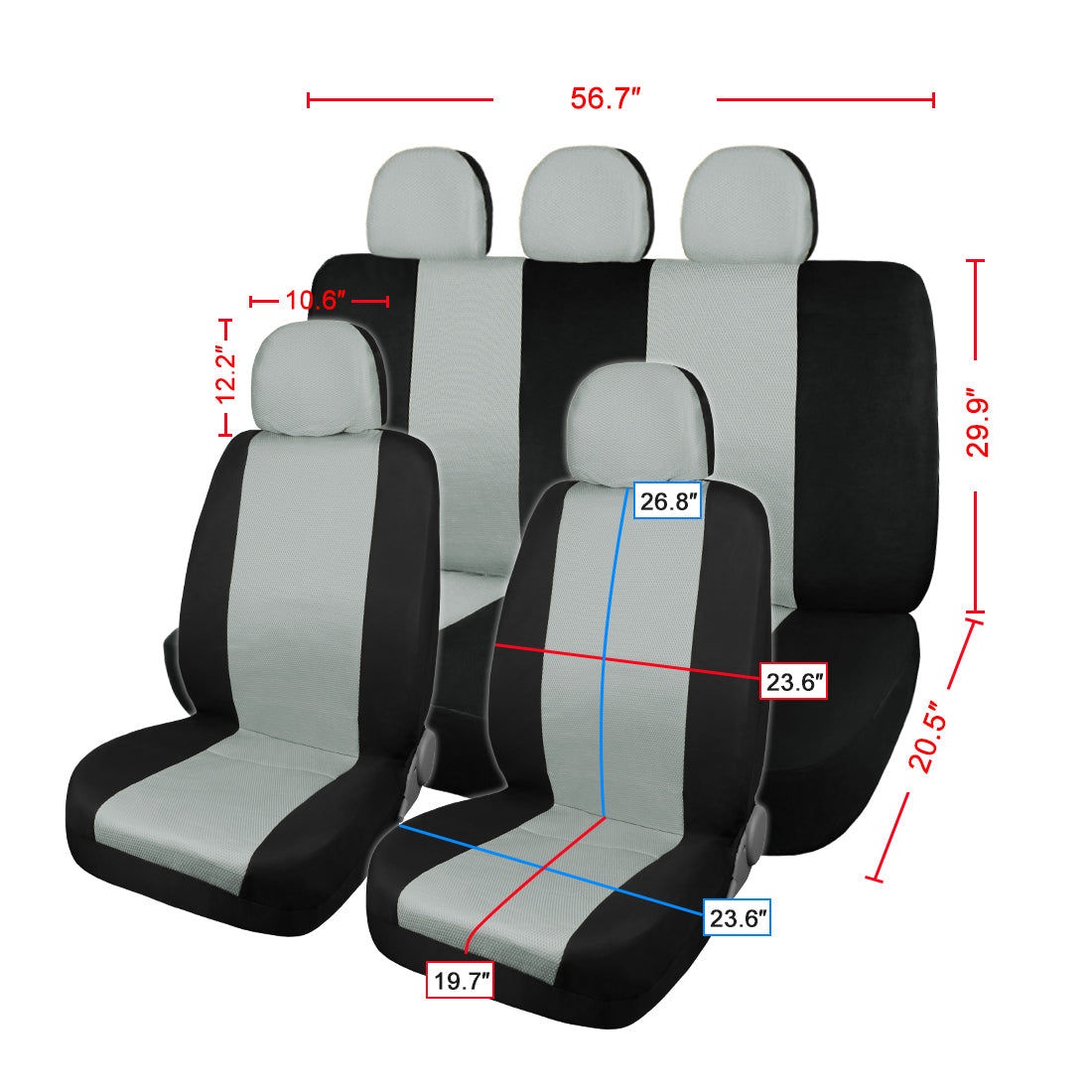 uxcell Uxcell Gray Black Car Truck Suv Flat Cloth Seat Covers Set W/Headrest Cover