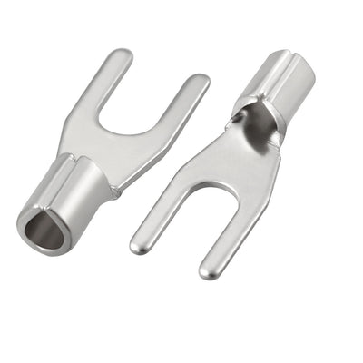 Harfington Uxcell 200x Fork Type Copper Non-Insulated Spade Terminals SNB1.25-3, 22-16 Wire Size, #4 Stud Size