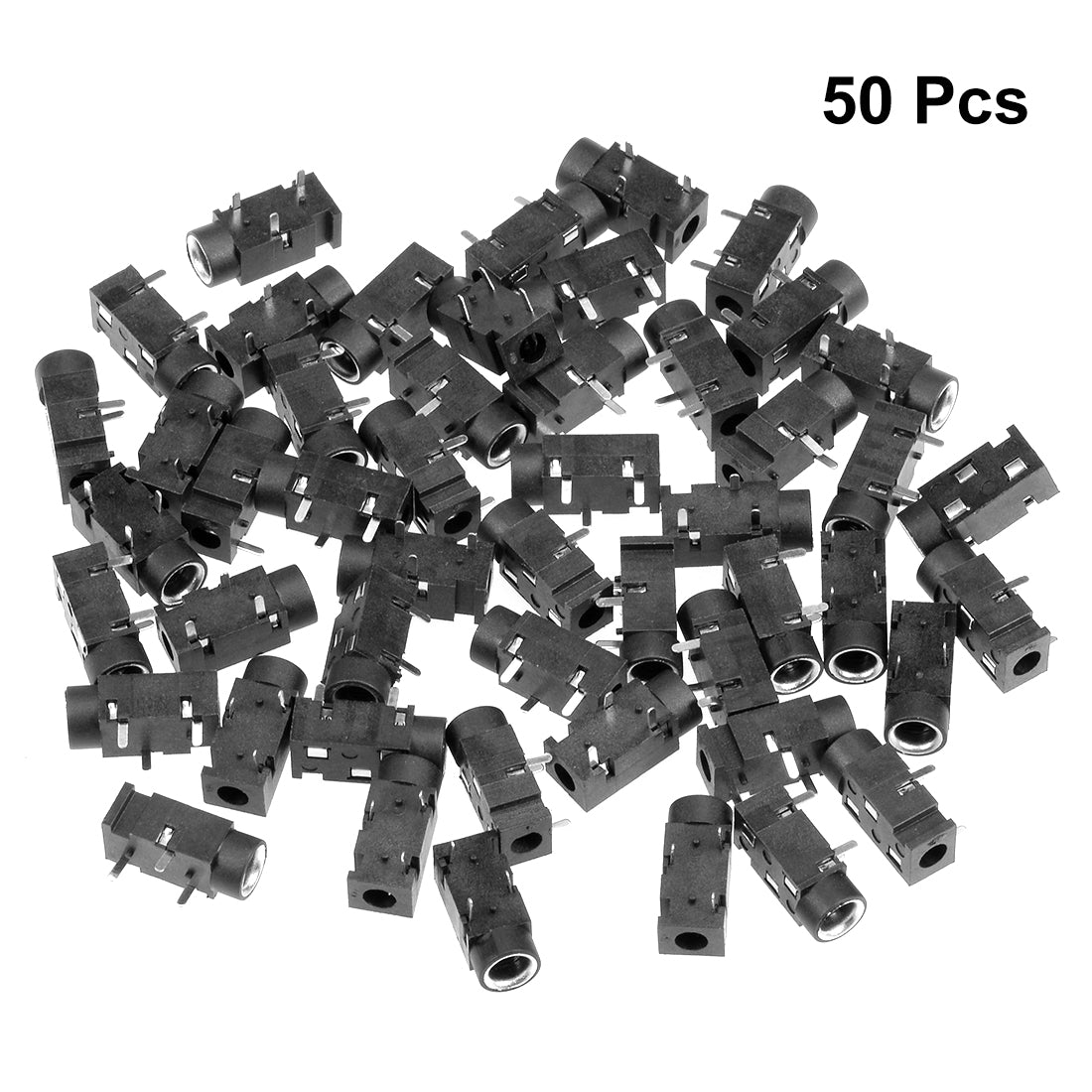 uxcell Uxcell 50Pcs PCB Mount 3.5mm 3 Pin Socket Headphone Stereo Jack Audio Video Connector Black PJ320