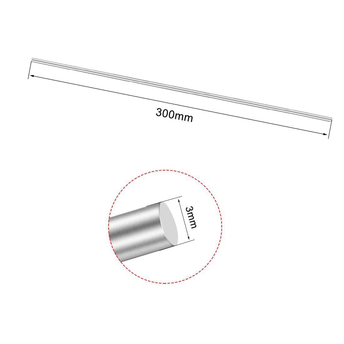 uxcell Uxcell 2Pcs Stainless Steel Shaft Round Rod 300mmx3mm for DIY Toy RC Car Model Part