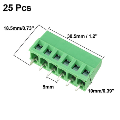Harfington Uxcell 25Pcs AC300V 10A 5mm Pitch 6P Needle Seat Insert-In PCB Terminal Block green