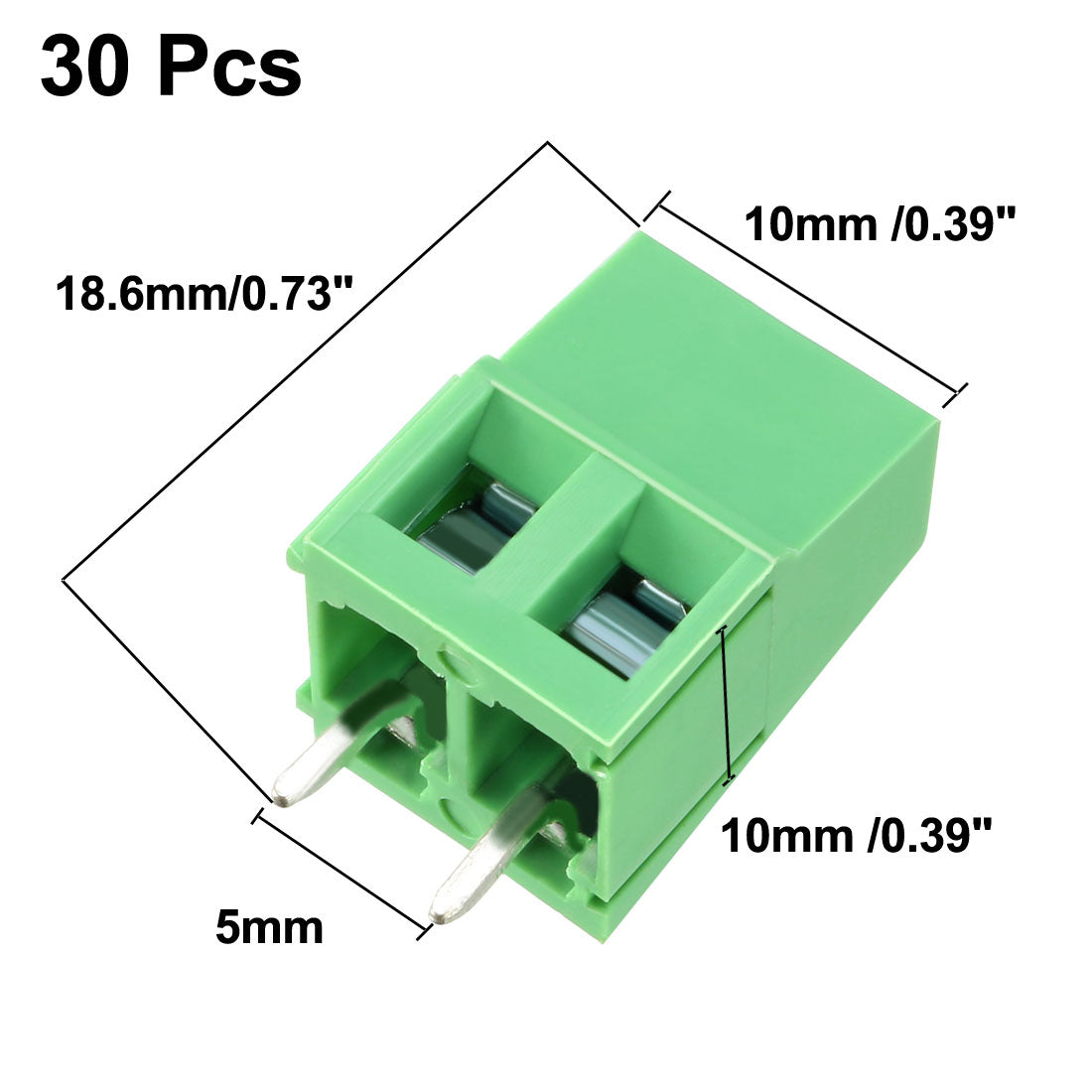 uxcell Uxcell 30Pcs AC300V 10A 5mm Pitch 2P Flat Angle Needle Seat Plug-In PCB Terminal Block Connector Bule