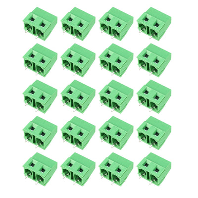 Harfington Uxcell 20Pcs AC300V 10A 7.5mm Pitch 2P Flat Angle Needle Seat Insert-In PCB Terminal Block Connector Green