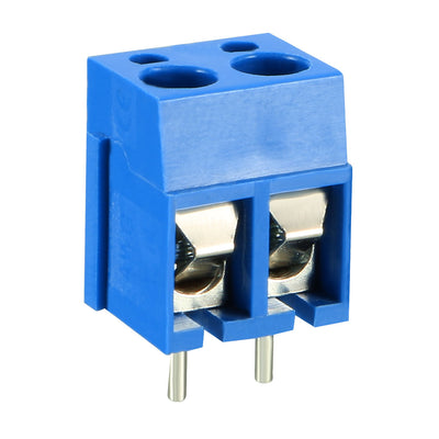 Harfington Uxcell 4Pcs AC300V 10A 5mm Pitch 2P Flat Angle Needle Seat Plug-In PCB Terminal Block Connector Bule
