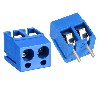 Harfington Uxcell 4Pcs AC300V 10A 5mm Pitch 2P Flat Angle Needle Seat Plug-In PCB Terminal Block Connector Bule