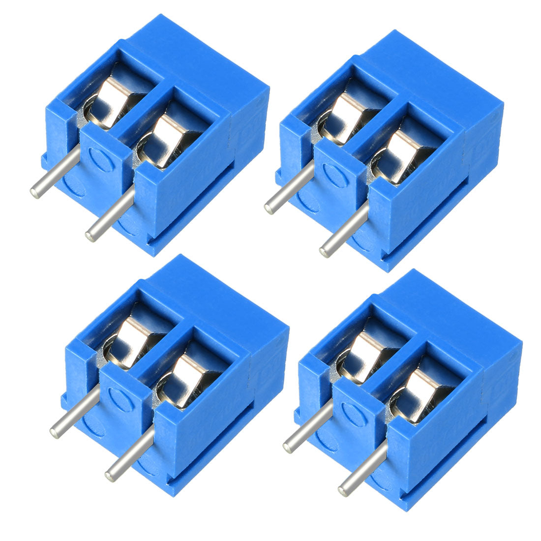 uxcell Uxcell 4Pcs AC300V 10A 5mm Pitch 2P Flat Angle Needle Seat Plug-In PCB Terminal Block Connector Bule