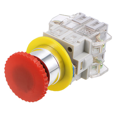 Harfington Uxcell 22mm Mounting Hole Latching Emergency Stop Push Button Switch Red With Waterproof Cover 1NO+NC