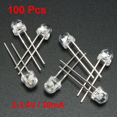 Harfington Uxcell 100pcs 5mm White LED Diode Lights Clear Straw Hat Transparent 3-3.4V 20mA Super Bright Lighting Bulb Lamps Electronic Component Light Emitting Diodes