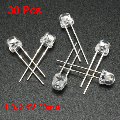 Harfington Uxcell 30pcs 5mm Red LED Diode Lights Clear Straw Hat Transparent 1.9-2.1V 20mA Super Bright Lighting Bulb Lamps Electronic Component Light Emitting Diodes