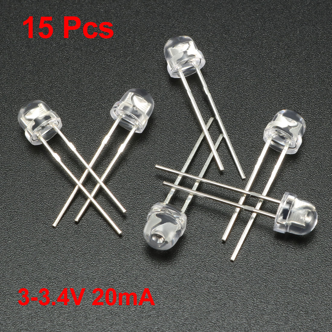 uxcell Uxcell 15pcs 5mm Blue LED Diode Lights Clear Straw Hat Transparent 3-3.4V 20mA Super Bright Lighting Bulb Lamps Electronic Component Light Emittin