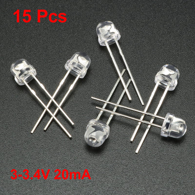 Harfington Uxcell 15pcs 5mm Blue LED Diode Lights Clear Straw Hat Transparent 3-3.4V 20mA Super Bright Lighting Bulb Lamps Electronic Component Light Emittin