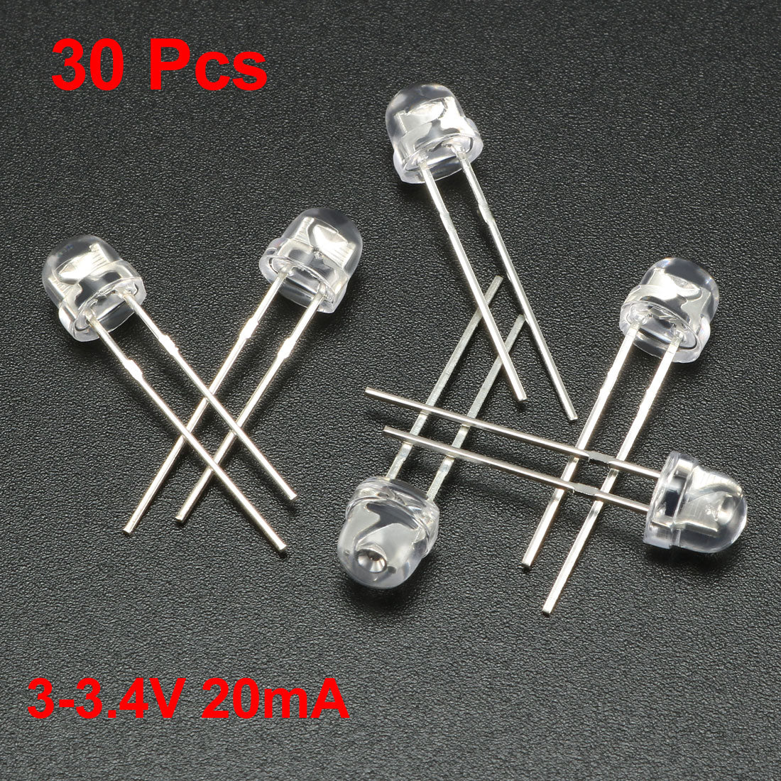 uxcell Uxcell 30pcs 5mm Blue LED Diode Lights Clear Straw Hat Transparent 3-3.4V 20mA Super Bright Lighting Bulb Lamps Electronic Component Light Emitting Diodes