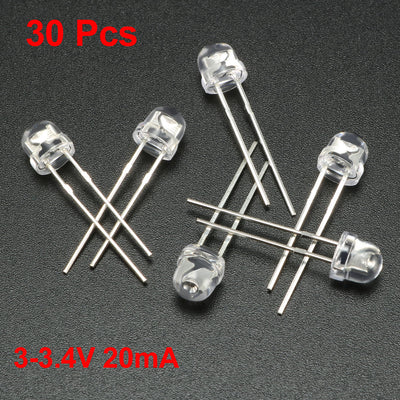 Harfington Uxcell 30pcs 5mm Blue LED Diode Lights Clear Straw Hat Transparent 3-3.4V 20mA Super Bright Lighting Bulb Lamps Electronic Component Light Emitting Diodes