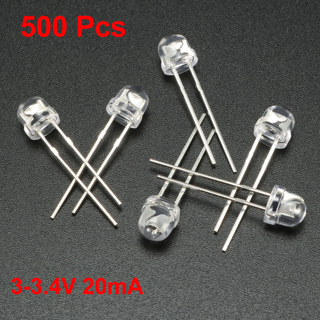 uxcell Uxcell 500pcs 5mm Blue LED Diode Lights Clear Straw Hat Transparent 3-3.4V 20mA Super Bright Lighting Bulb Lamps Electronic Component Light Emitting Diodes